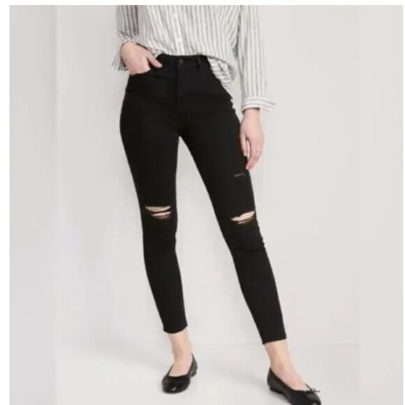 Old Navy Black Super Skinny High Rise Distressed Jeans Size 8 - Picture 1 of 10